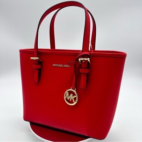 Michael Kors Jet Set Travel Extra-Small Top Zip Tote Bag Red - Picture 2 of 9